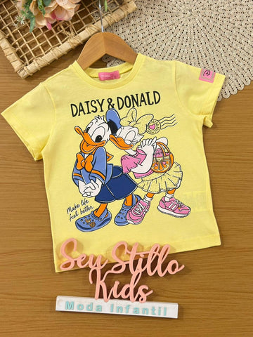 Blusa Infantil Menina Momi Amarela Daisy e Donald Disney