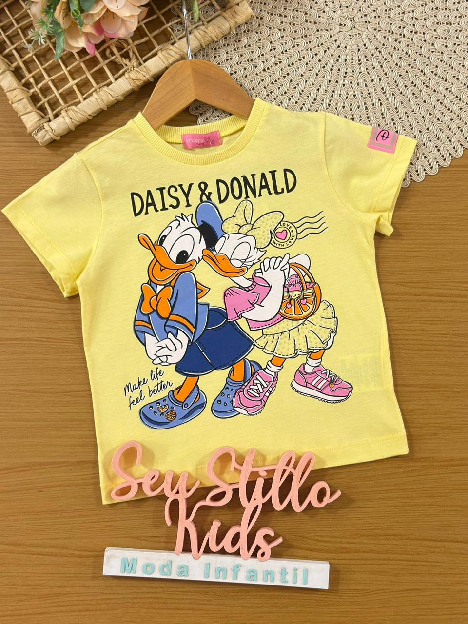 Blusa Infantil Menina Momi Amarela Daisy e Donald Disney