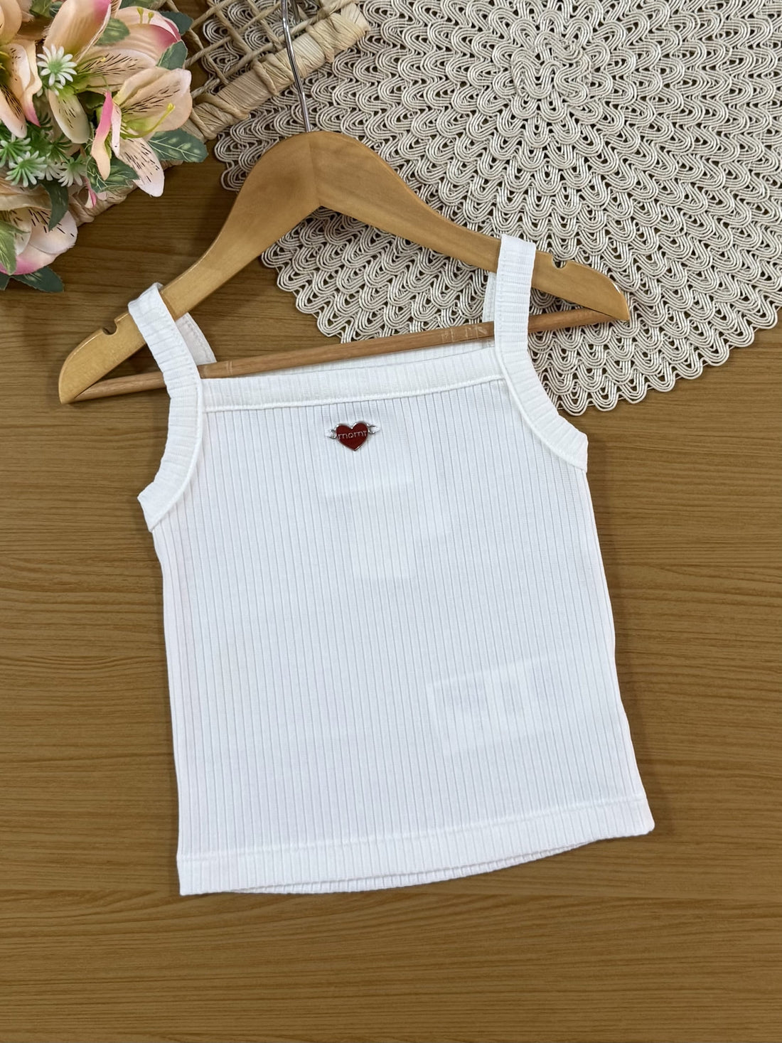 Conjunto Infantil Momi Verão com Saia em Tule Cerejinha e Regata Branca