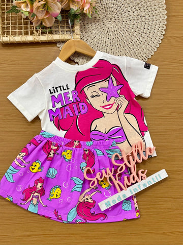 Conjunto Infantil Menina Bimbi com Saia Lilás e Blusa Ariel Disney