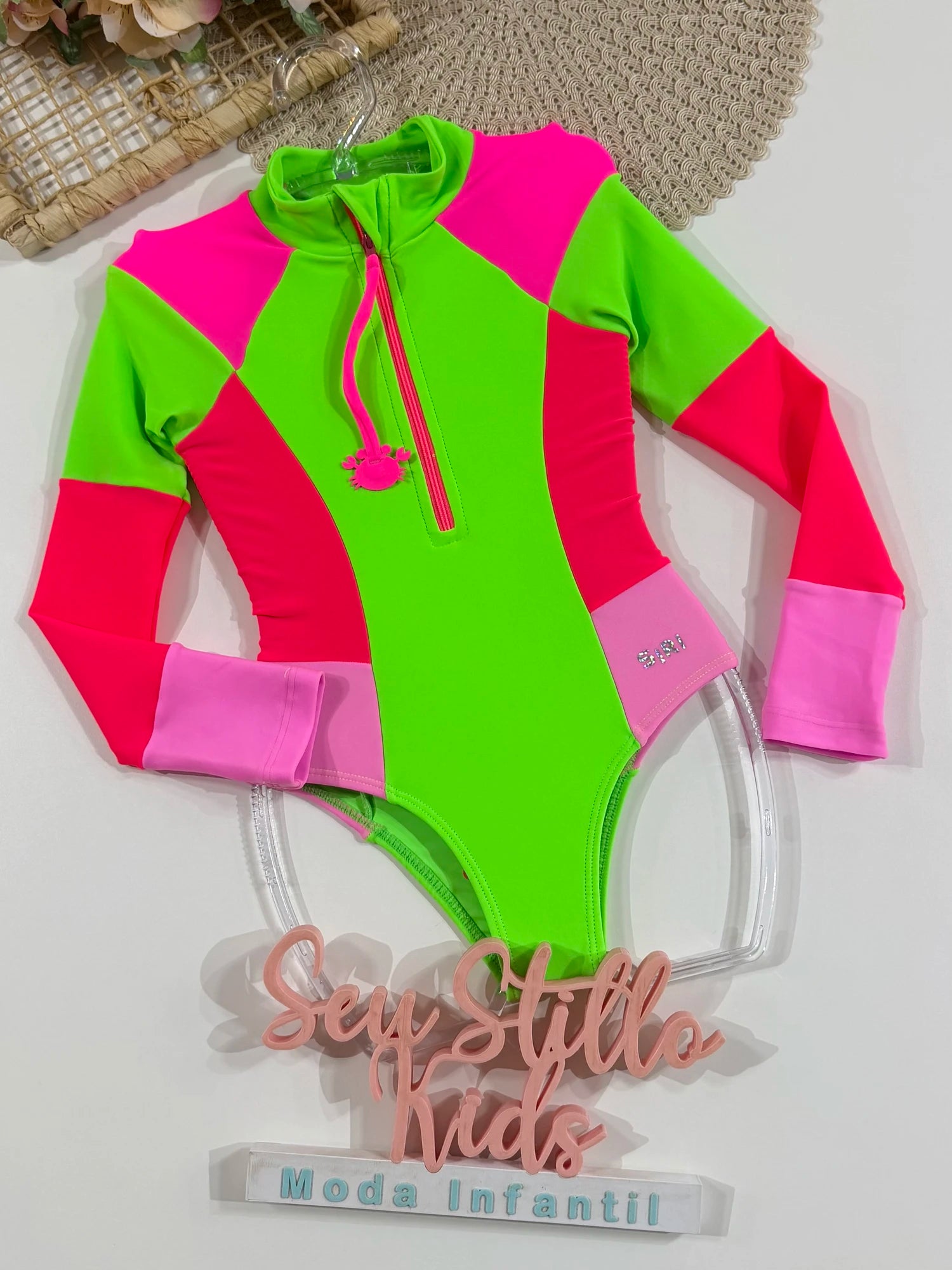 Maiô Infantil Siri Kids Manga Longa Colorido Sofia Verde 43159