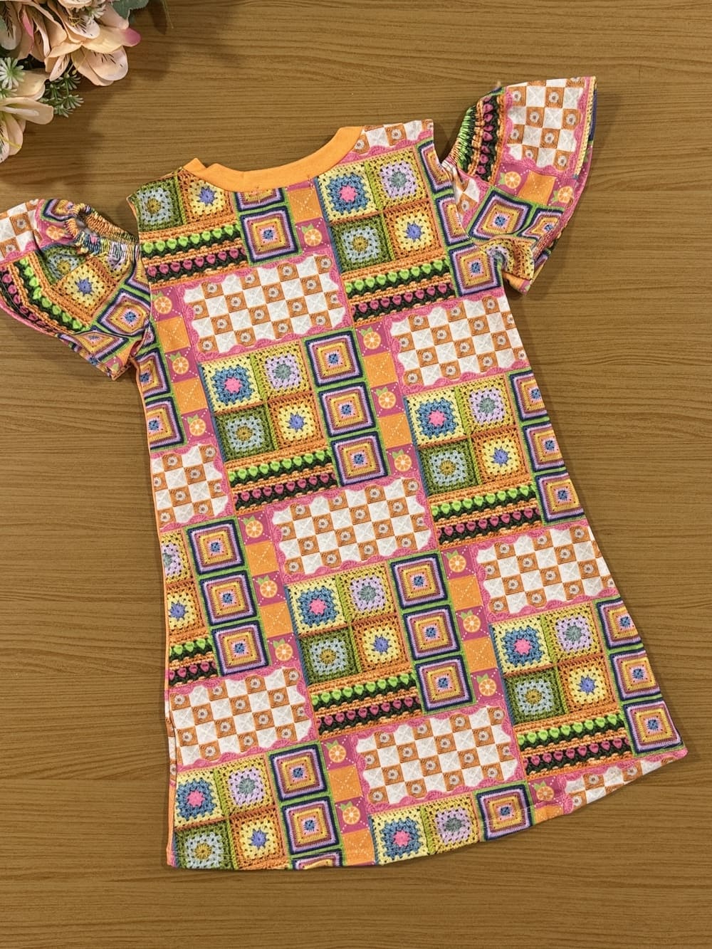 Vestido Infantil Kukie Verão Laranja Gatinha