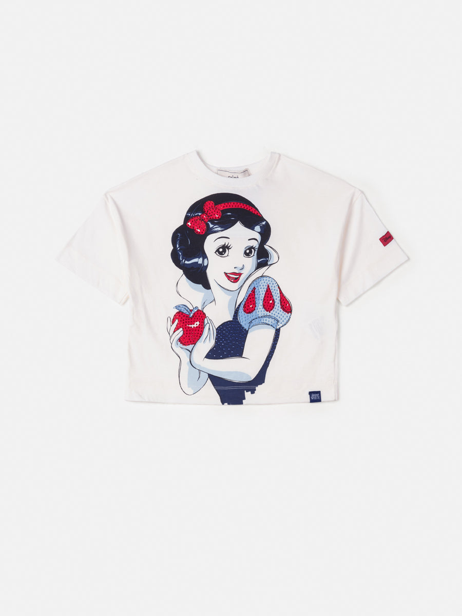Blusa Infantil Animê Manga Curta Branca de Neve Disney