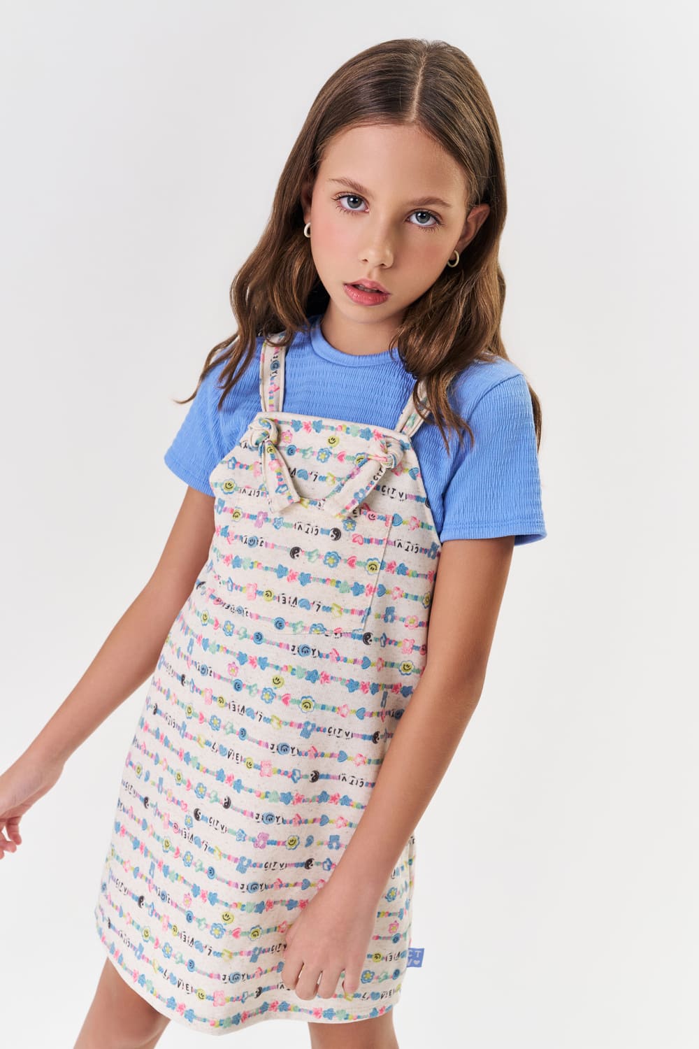 Salopete Infantil Catavento Verão Emoji com Blusa Azul