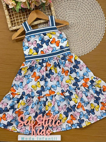 Vestido Infantil Momi Branco Borboletas