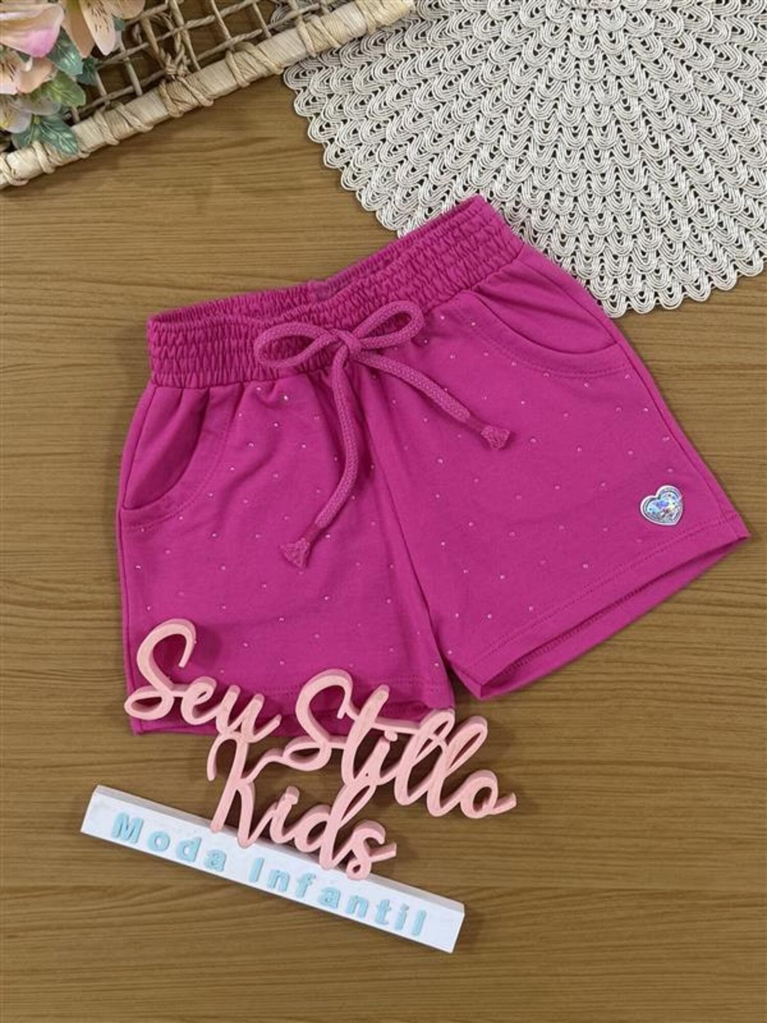 Shorts Infantil Cinti Verão  Rosa Escuto com Strass