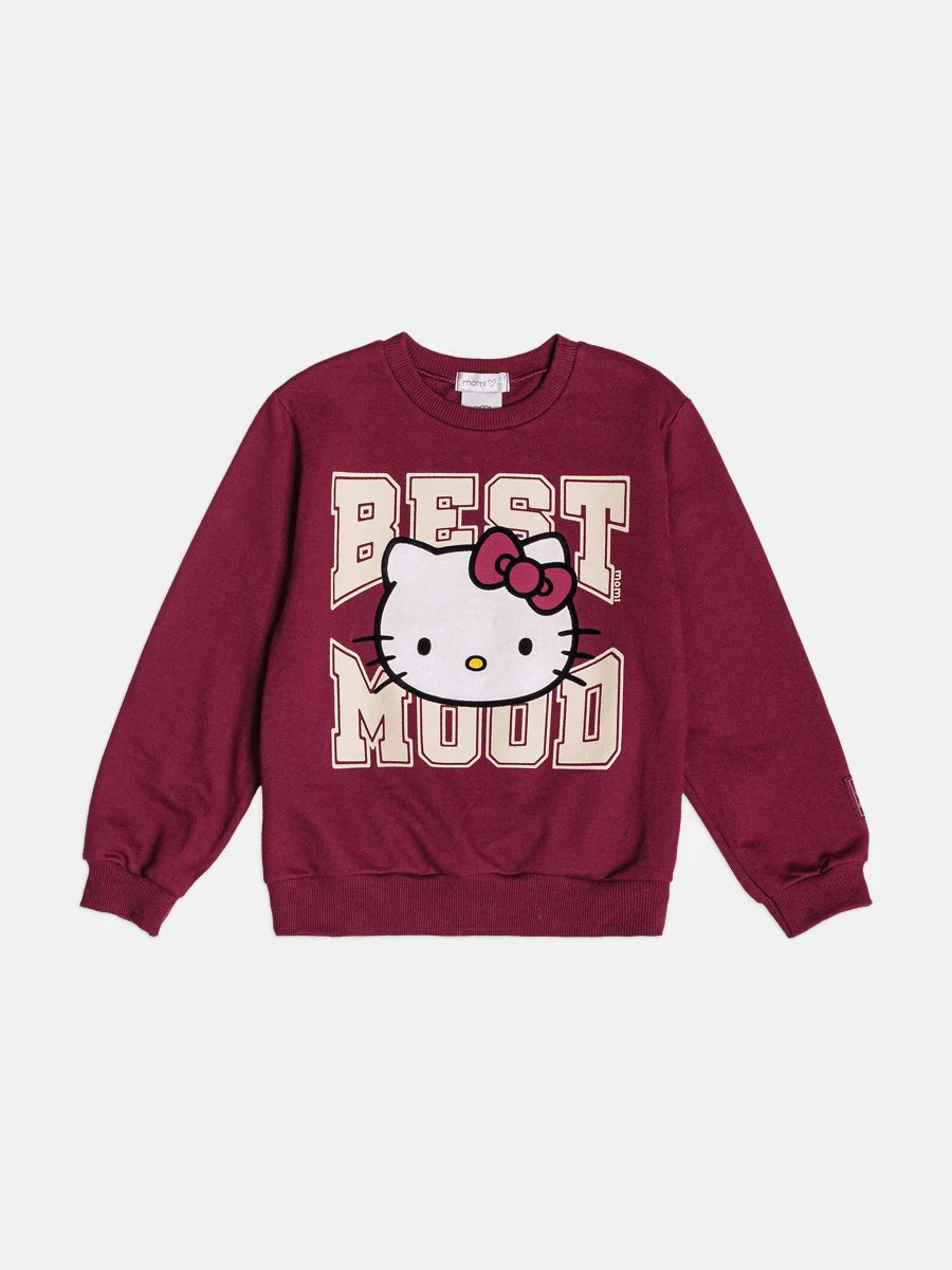 Moletom Infantil Momi Inverno sem Flanela Vinho Hello Kitty Best Mood