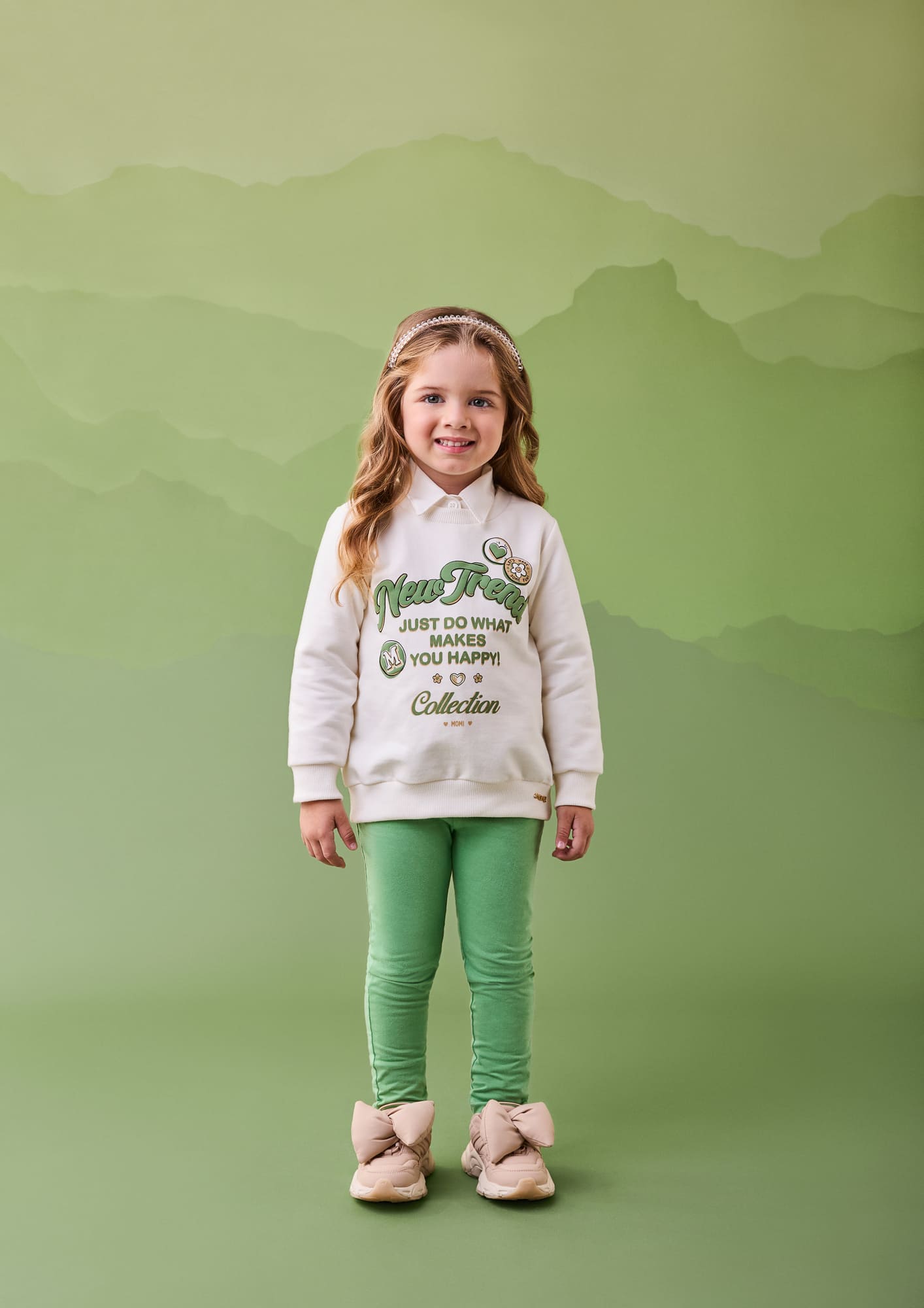 Conjunto Infantil Momi Inverno com Calça Verde e Casaco Branco Nem Trend