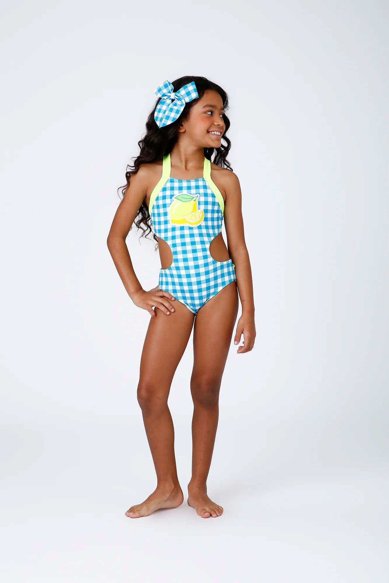 Maiô Infantil Siri Kids Xadrez Azul Camila Vichy Limão 43226