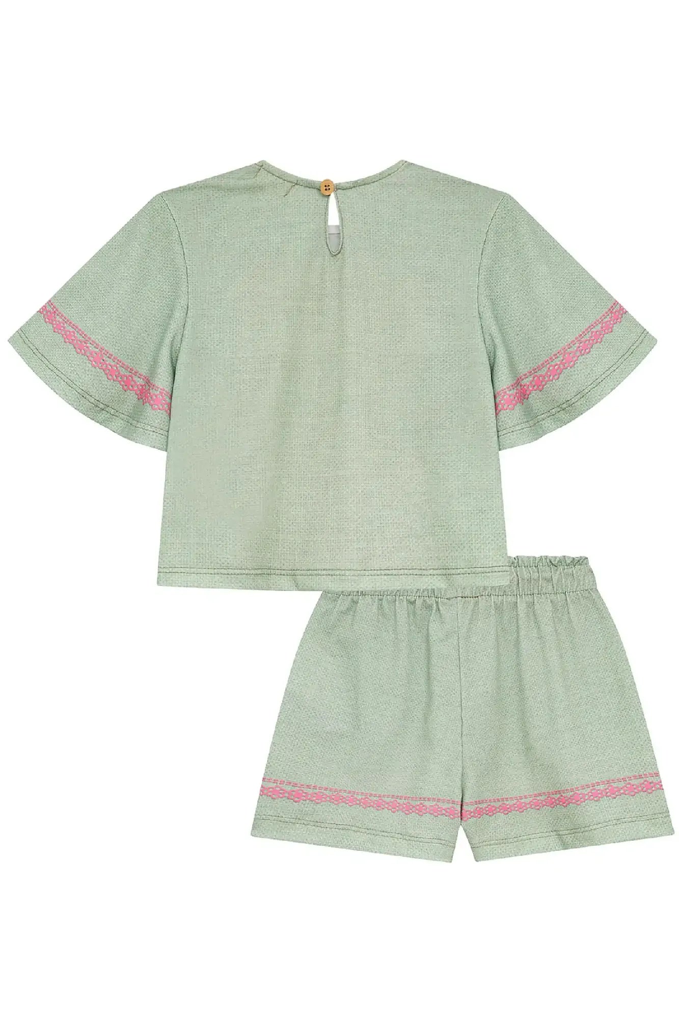 Conjunto Infantil Menina Kukiê com Shorts e Blusa Verde Tigrinha