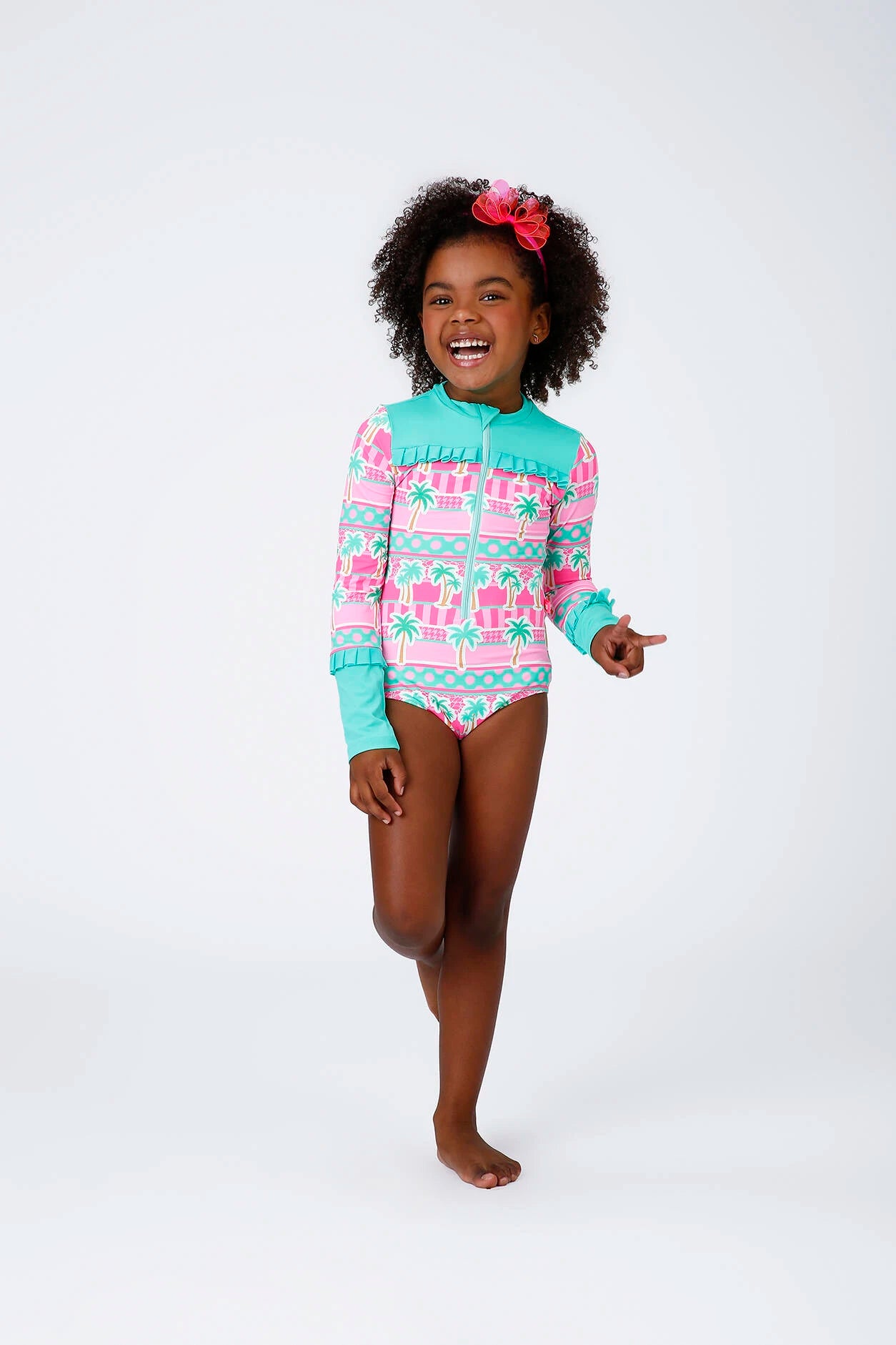 Maiô Infantil Siri Kids Cropped Manga Longa Rosa Lais Tropicandy 43279