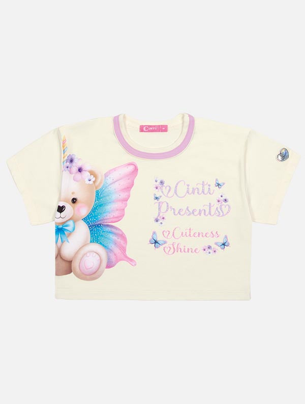 Conjunto Infantil Cinti Verão Shorts Saia e Blusa Fada Ursinha