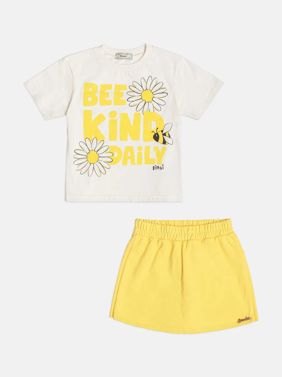 Conjunto Infantil Menina Bimbi Shorts Saia Amarelo e Blusa Abelinha