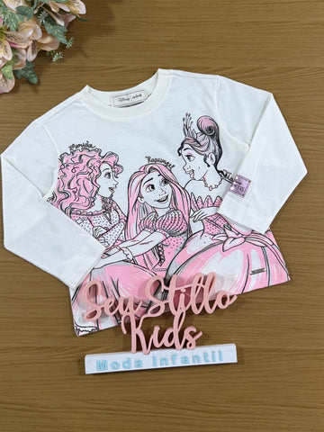 Blusa Infantil Animê Inverno Manga Longa Princesas Disney
