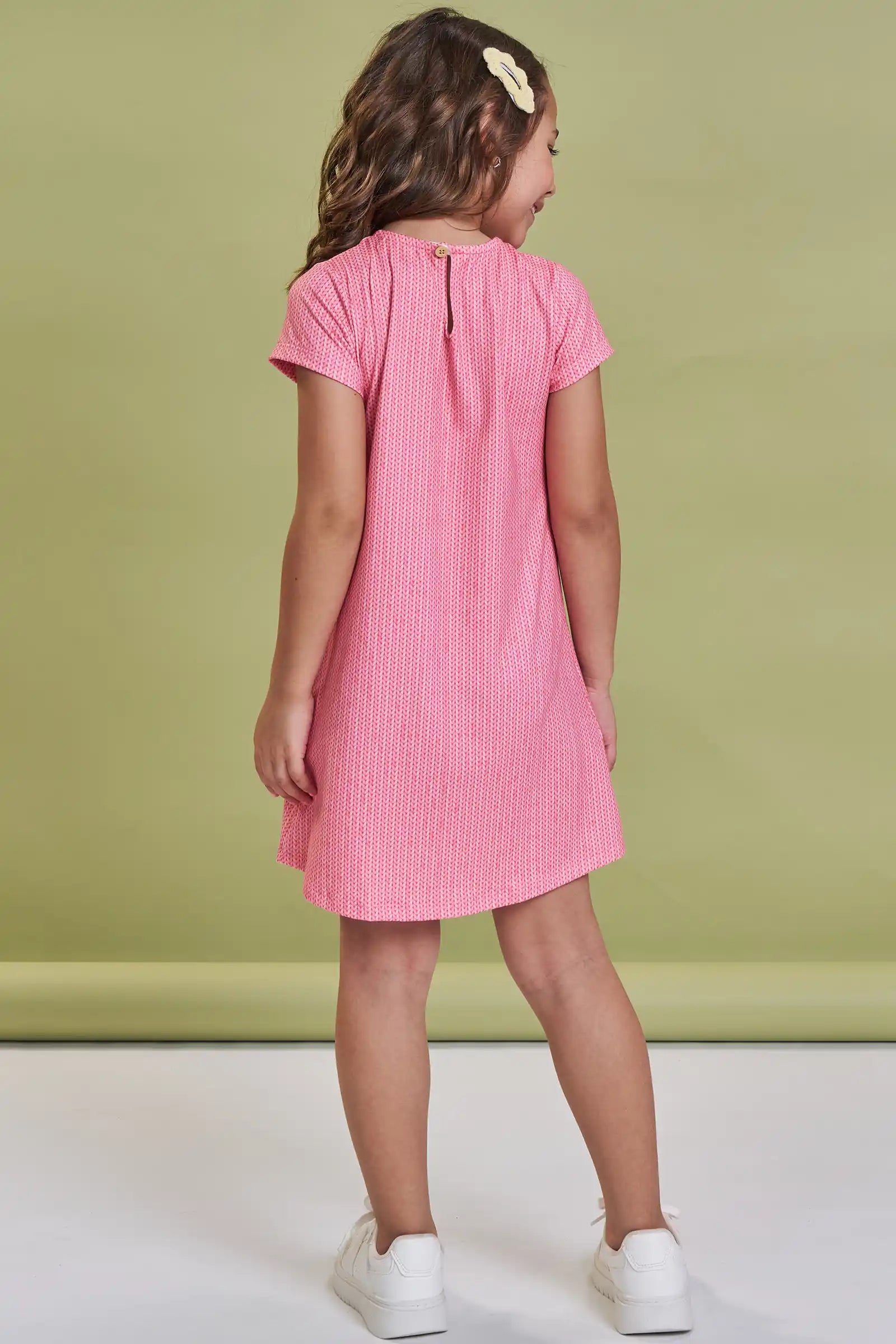 Vestido Infantil Kukiê Inverno Manga Curta Rosa Menininha na Chuva