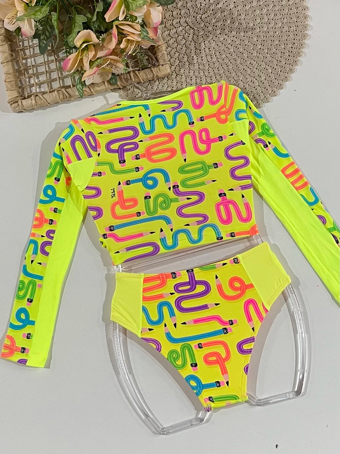 Biquíni Infantil Siri Kids Cropped Manga Longa Amarelo Leticia Lapis 43172