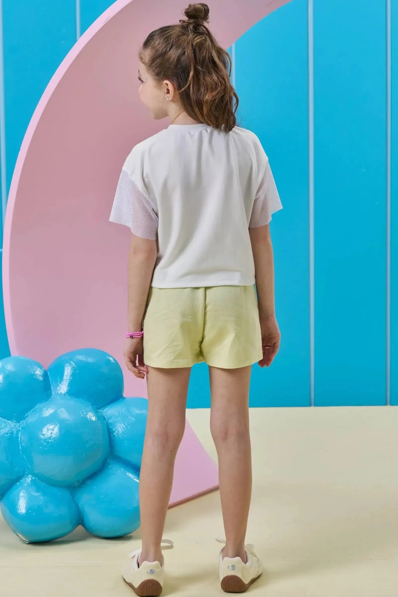 Conjunto Infantil Menina Kukiê com Shorts Saia Verde e Blusa Branca Love Yourself