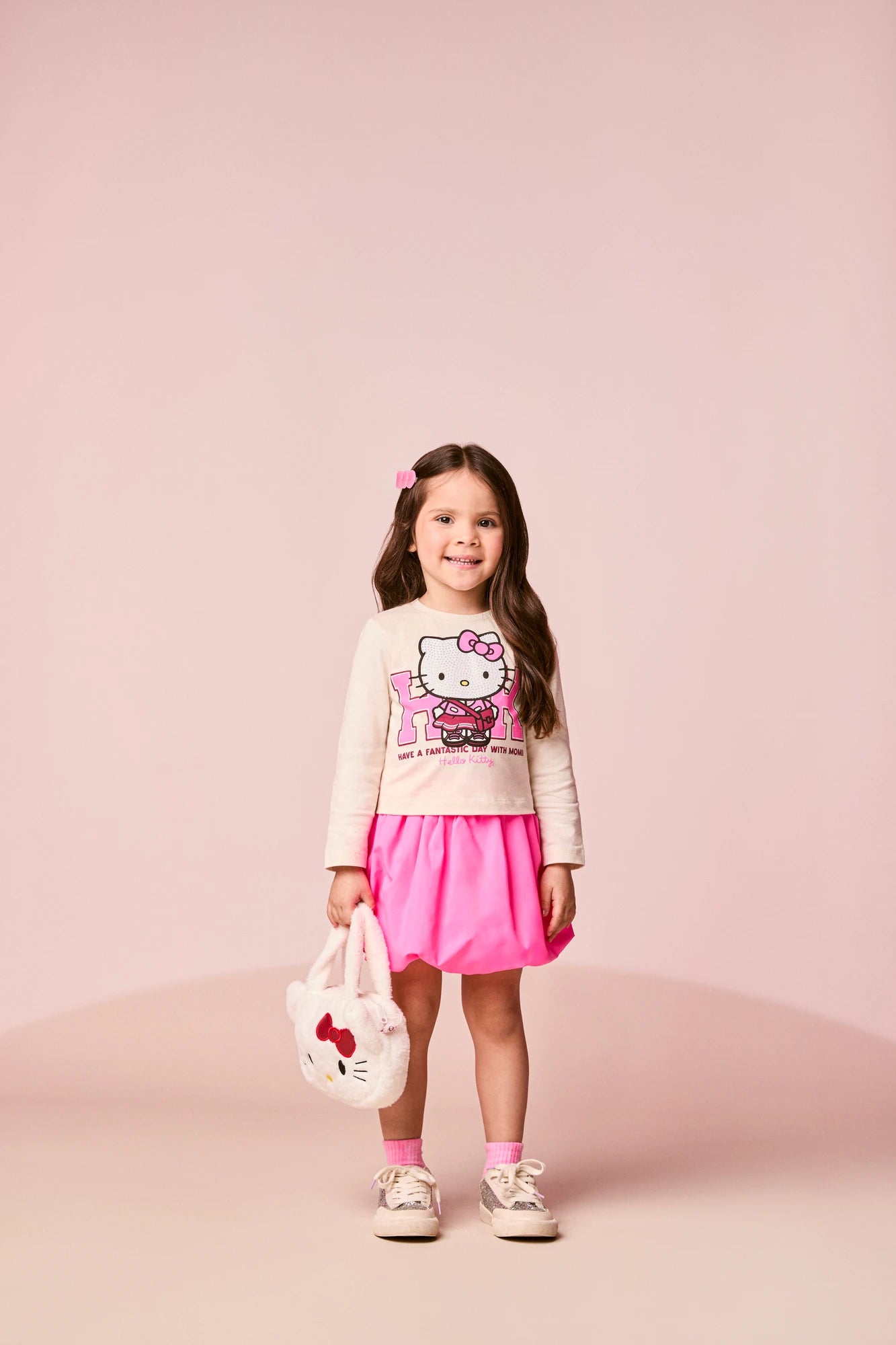 Conjunto Infantil Momi Inverno com Saia Rosa e Blusa Manga Longa Hello Kitty Fantastic
