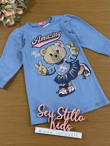 Vestido Infantil Momi Inverno Ursinha Com Patch