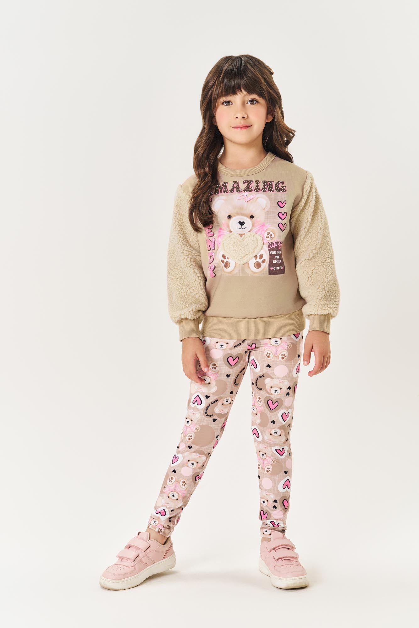Conjunto Infantil Cinti Inverno Calça e Moletom Flanelado Ursinhos