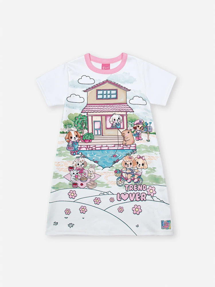Vestido Infantil Cinti Verão Branco Casinha dos Animais