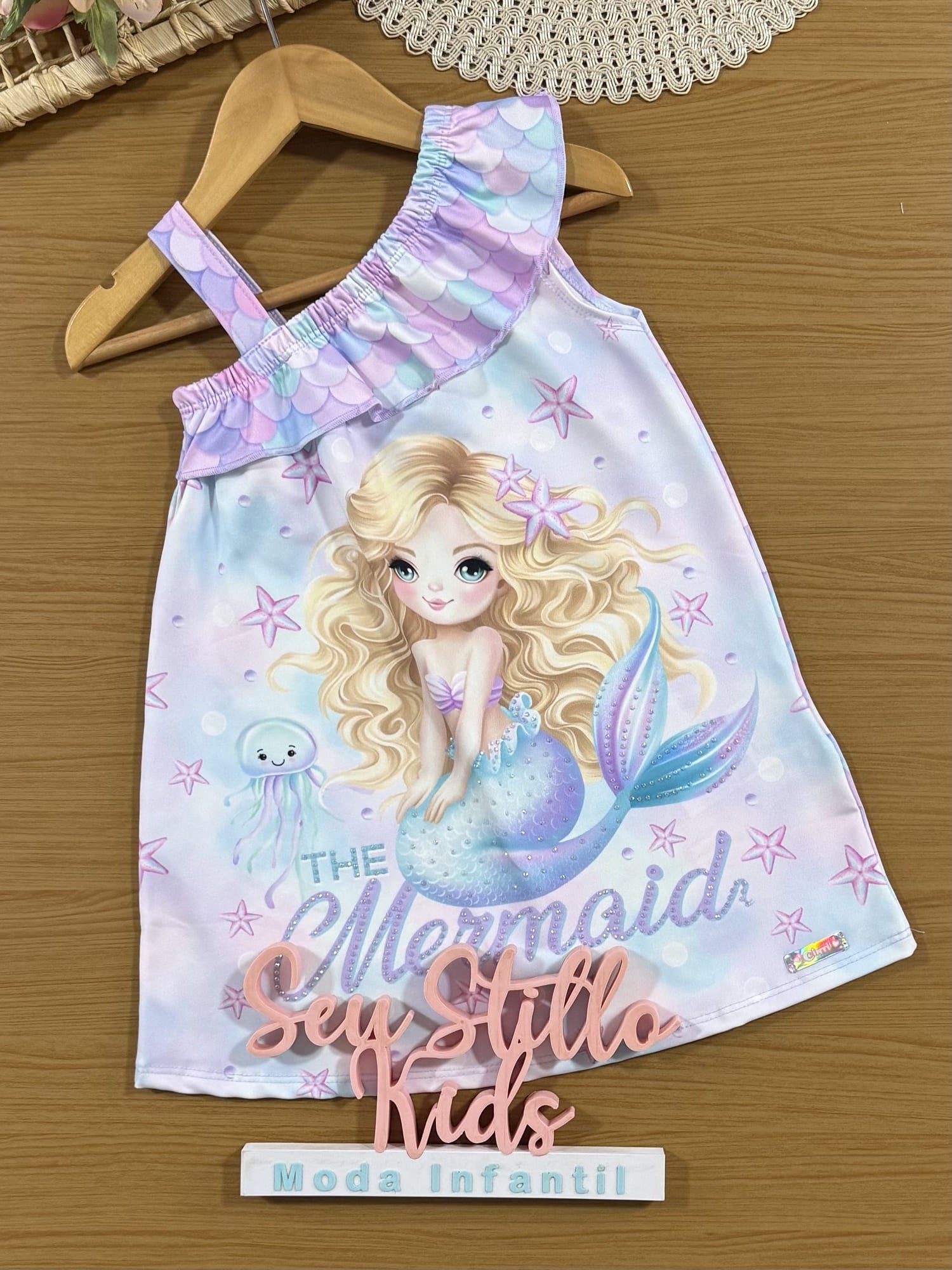 Vestido Infantil Cinti Verão Colorido Sereia com Strass