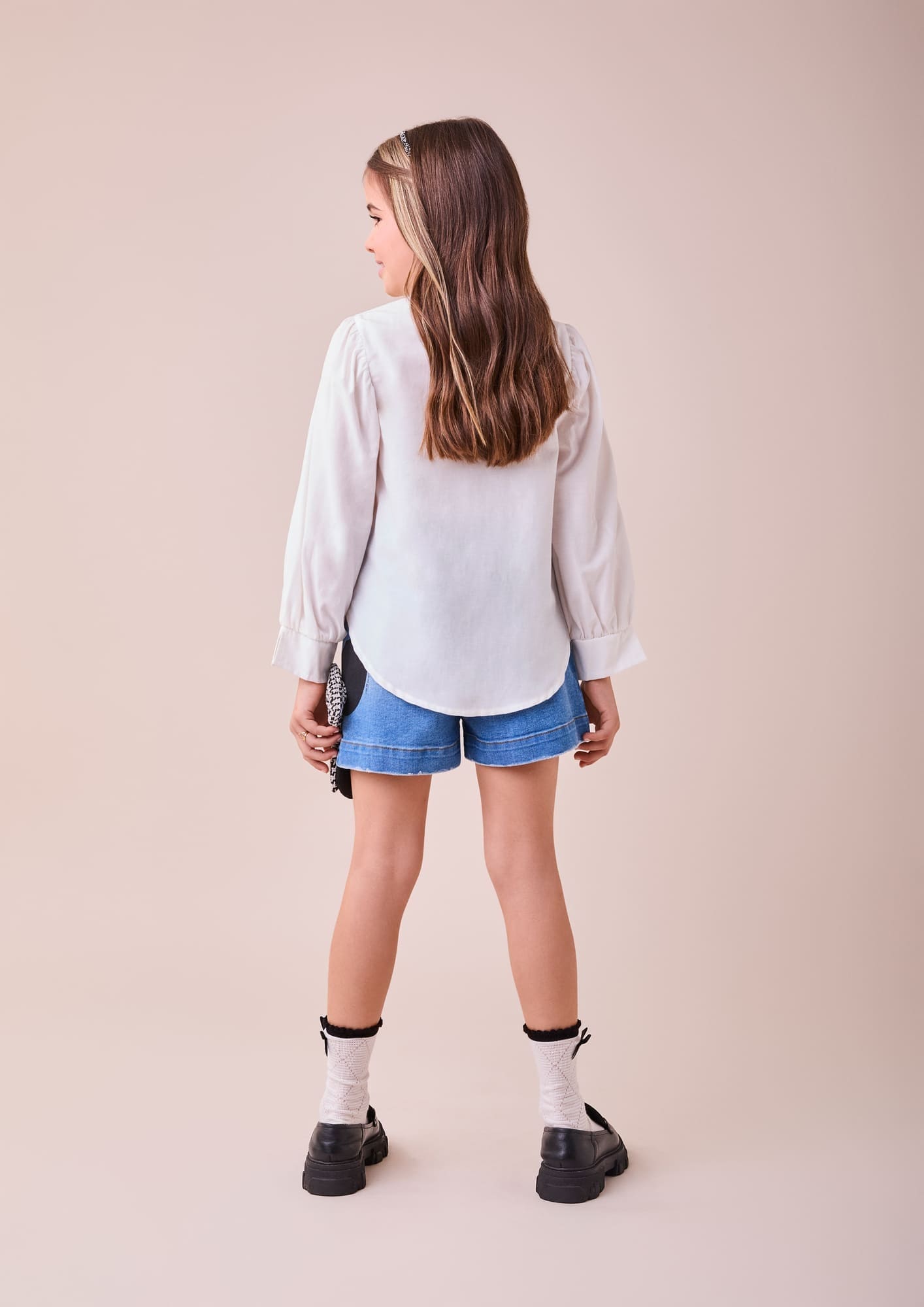 Shorts infantil Animê Jeans Minnie com Laço Disney