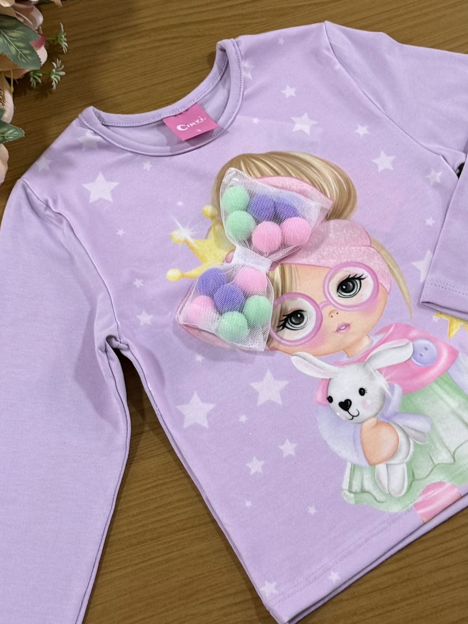 Conjunto Infantil Cinti Inverno Saia e Blusa Lilás Menina Laço