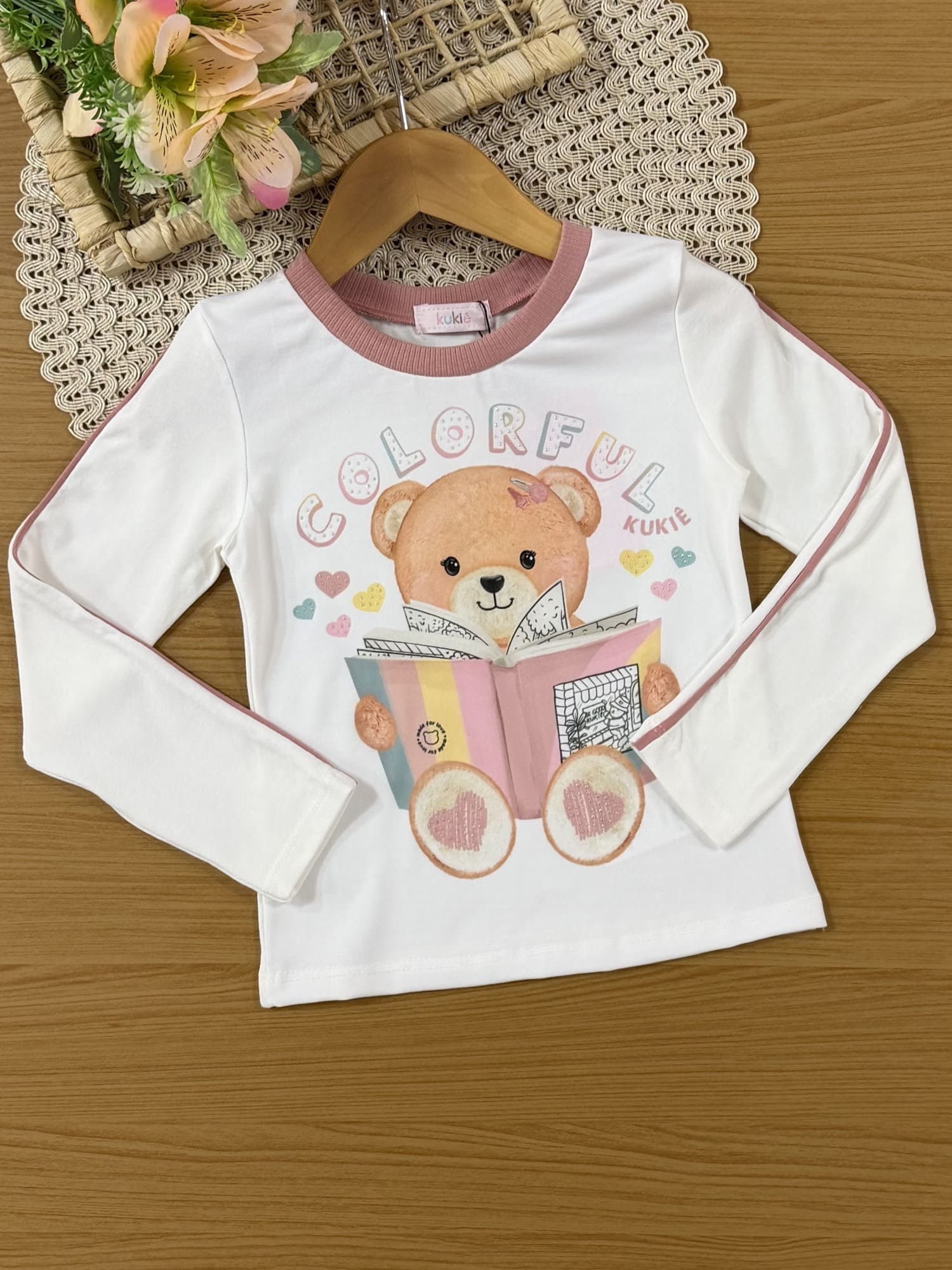 Conjunto Infantil Kukiê Inverno com Calça Rosa e Blusa Manga Longa Ursinha Colorful