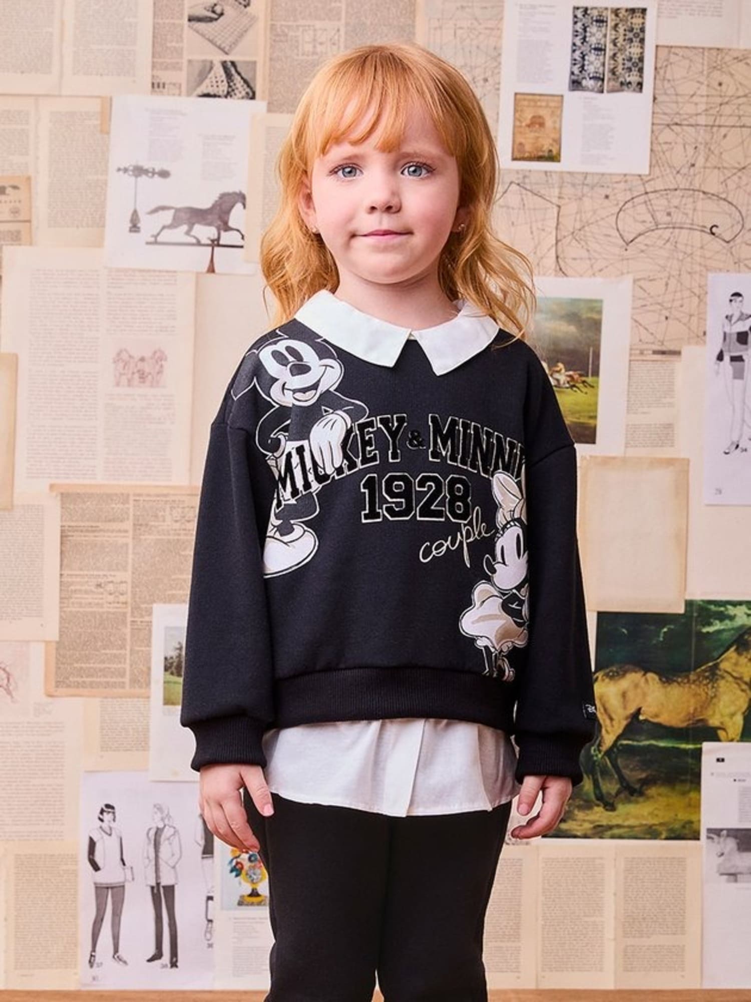 Conjunto Infantil Animê Inverno com Calça e Moletom com Flanela Preto Minnie e Mickey Disney