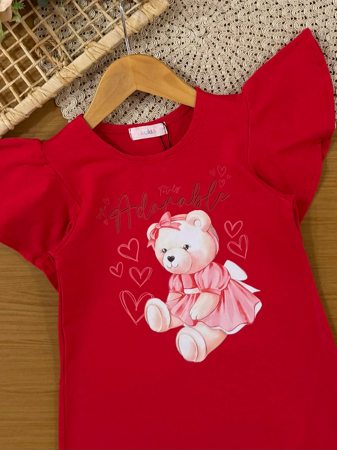 Vestido Infantil Kukiê Vermelho Ursinha Corações