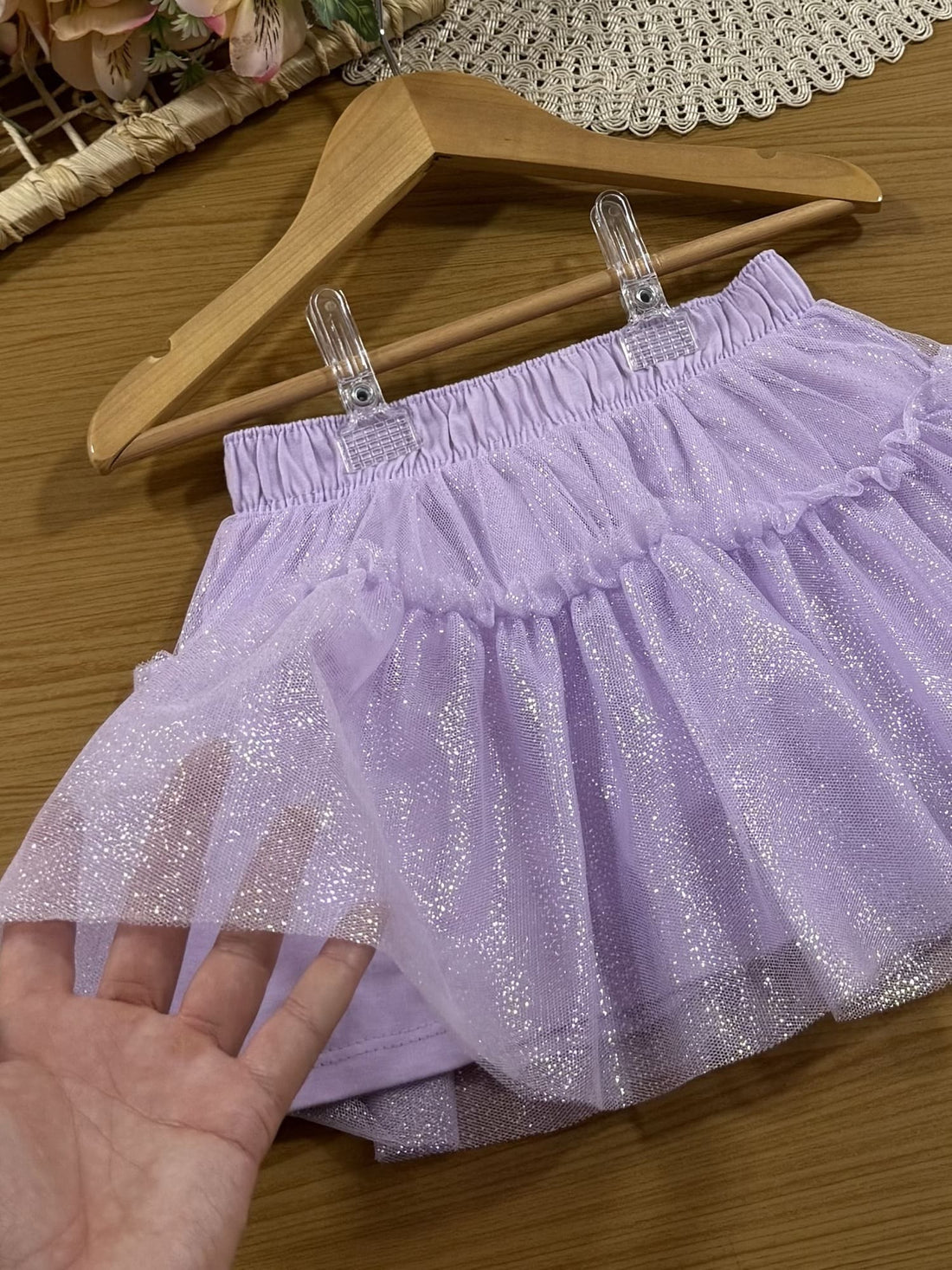 Saia Infantil Cinti Verão Lilás em Tule com Brilho