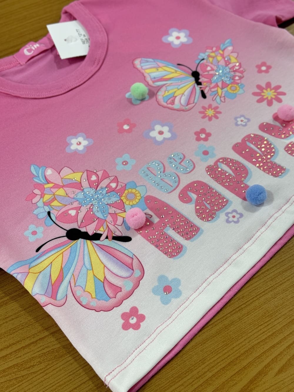Blusa Infantil Cinti Verão Rosa Borboleta Happy