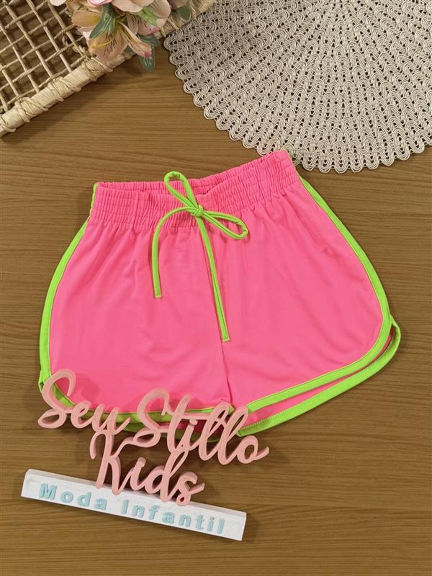 Shorts Infantil Cinti Verão Rosa Neon