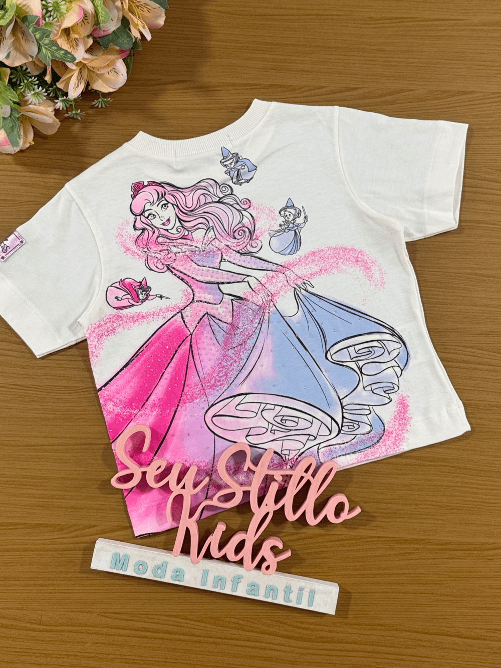 Blusa Infantil Animê Verão Princesa Aurora Disney