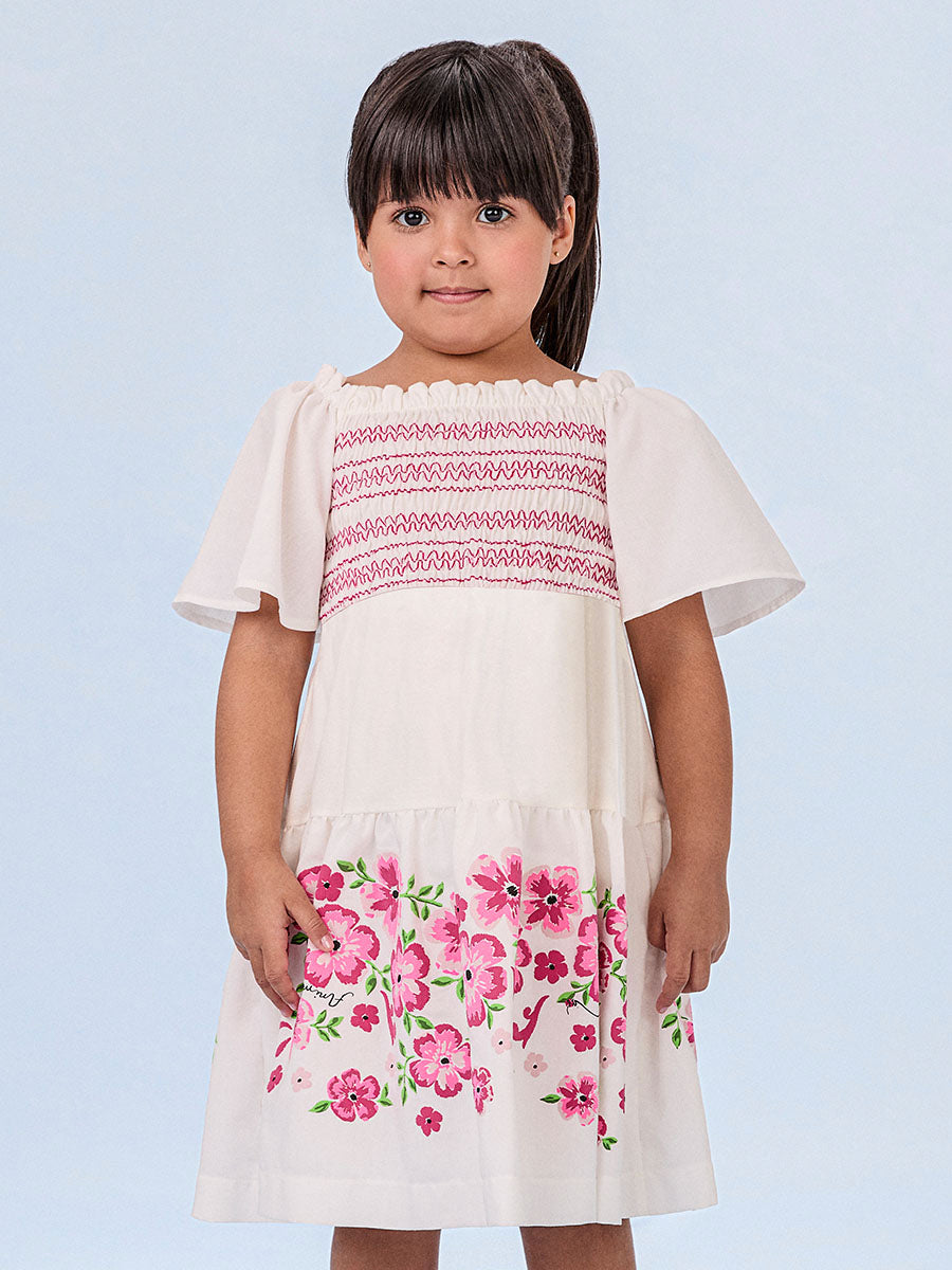 Vestido Infantil Animê Verão Branco Floral Bordado