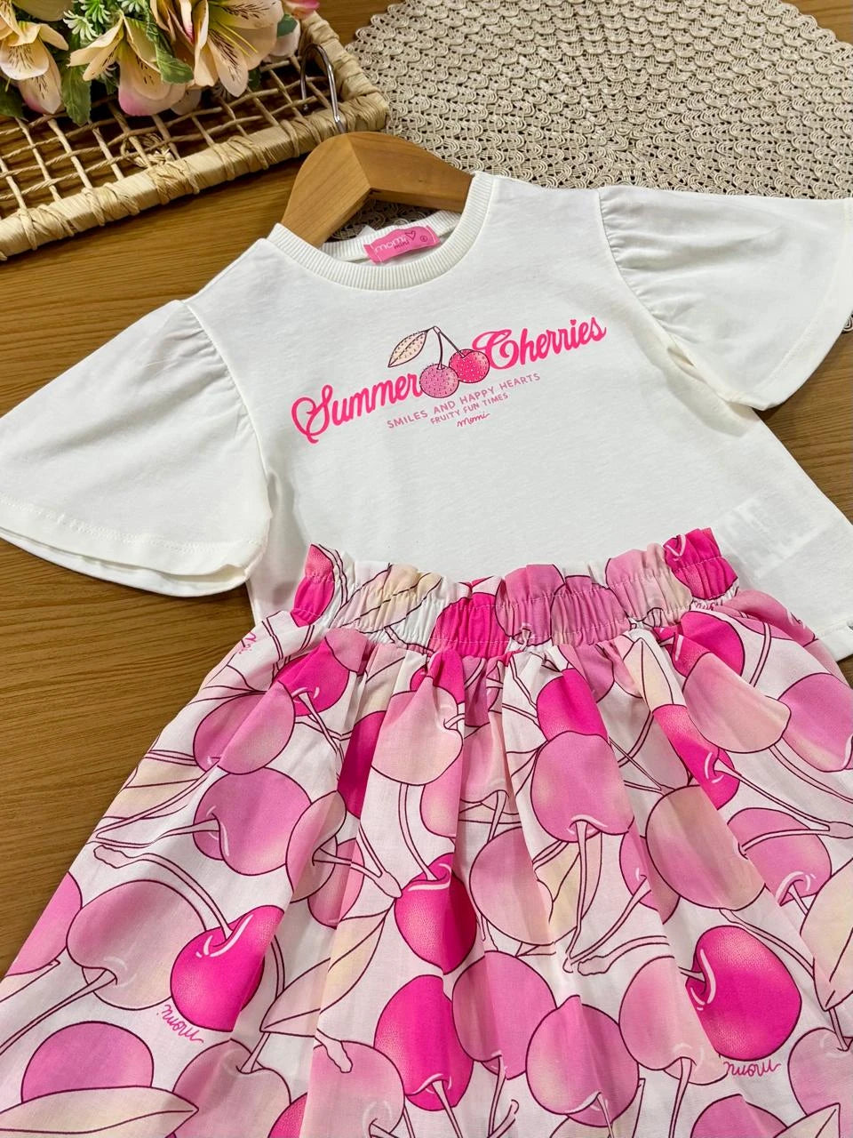 Conjunto Infantil Menina Momi com Saia e Blusa Summer Cherries