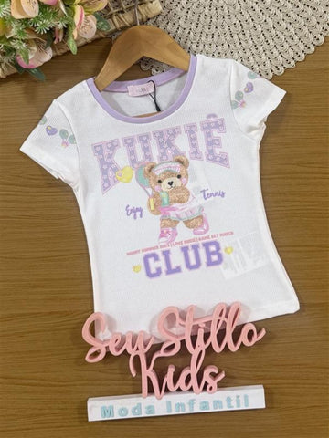 Blusa Infantil Kukiê Verão Off White Ursinha Tênista