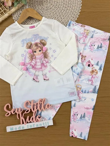 Conjunto Infantil Cinti Inverno Com Calça e Blusa Off White Ice