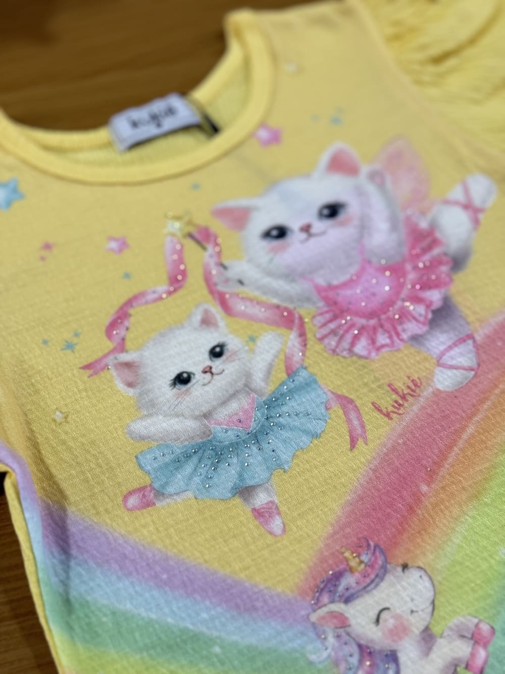 Blusa Infantil Kukie Verão Amarela Gatinha Bailarina
