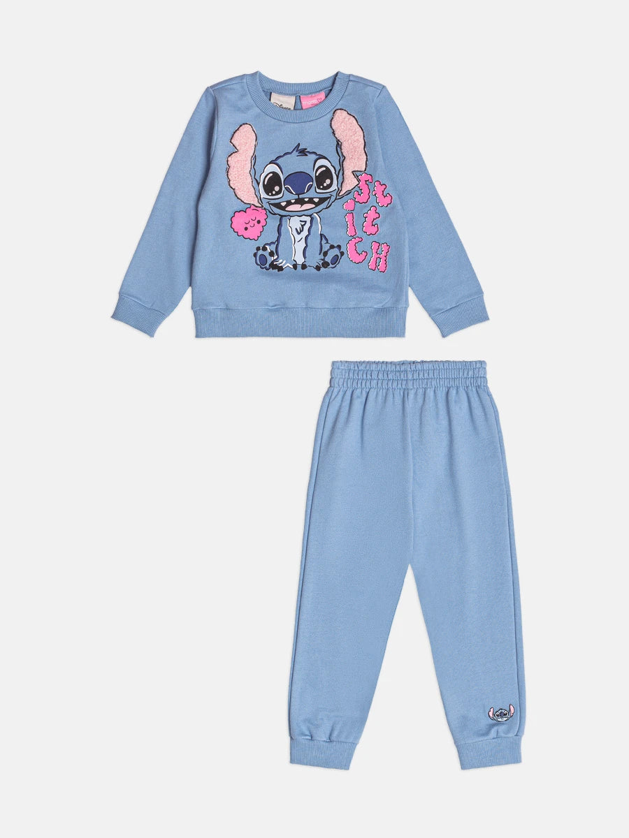 Conjunto Infantil Momi Inverno com Calça e Moletom sem Flanela Azul Stitch Disney