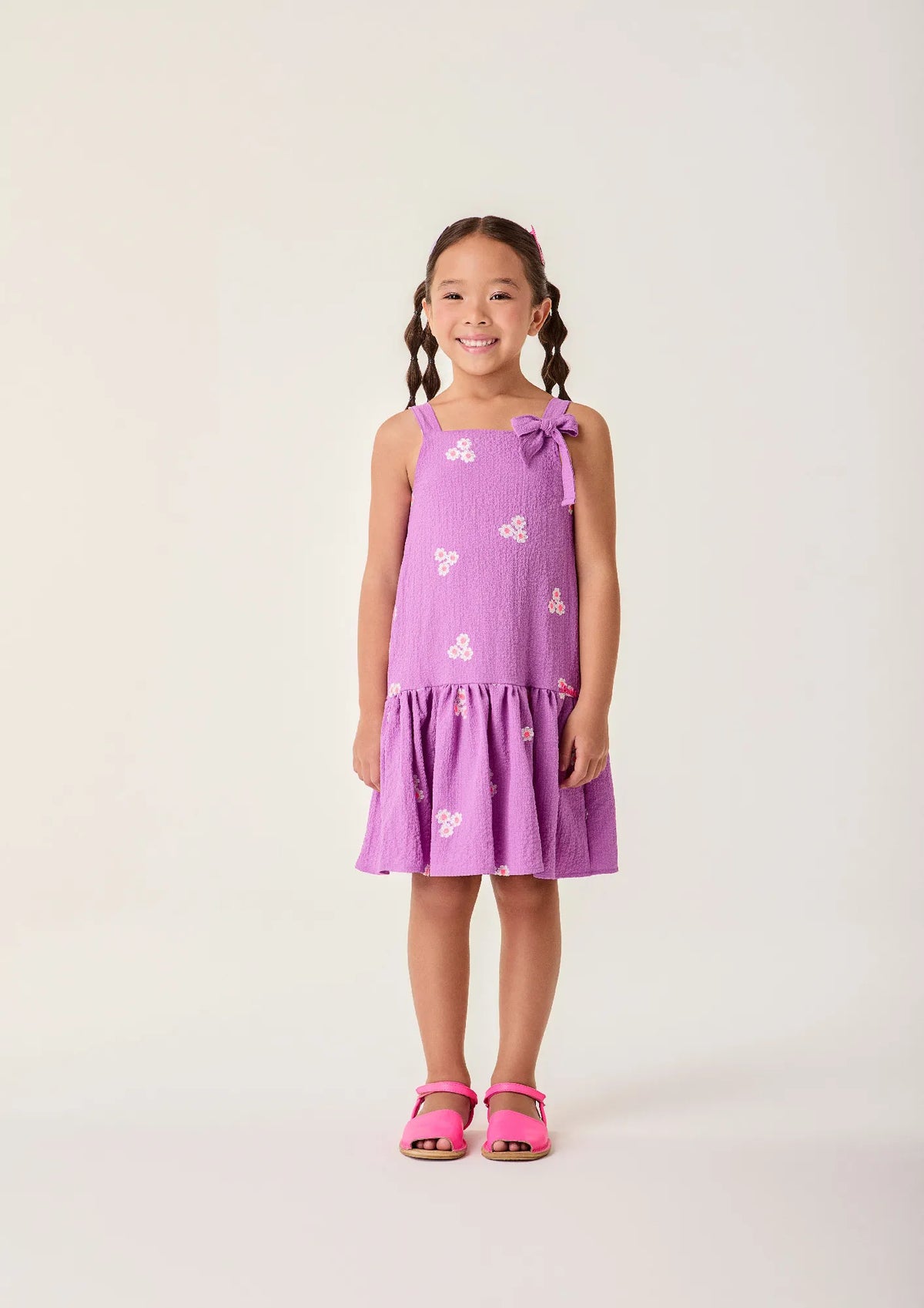 Vestido Infantil Bimbi Roxo Florzinhas Bordadas