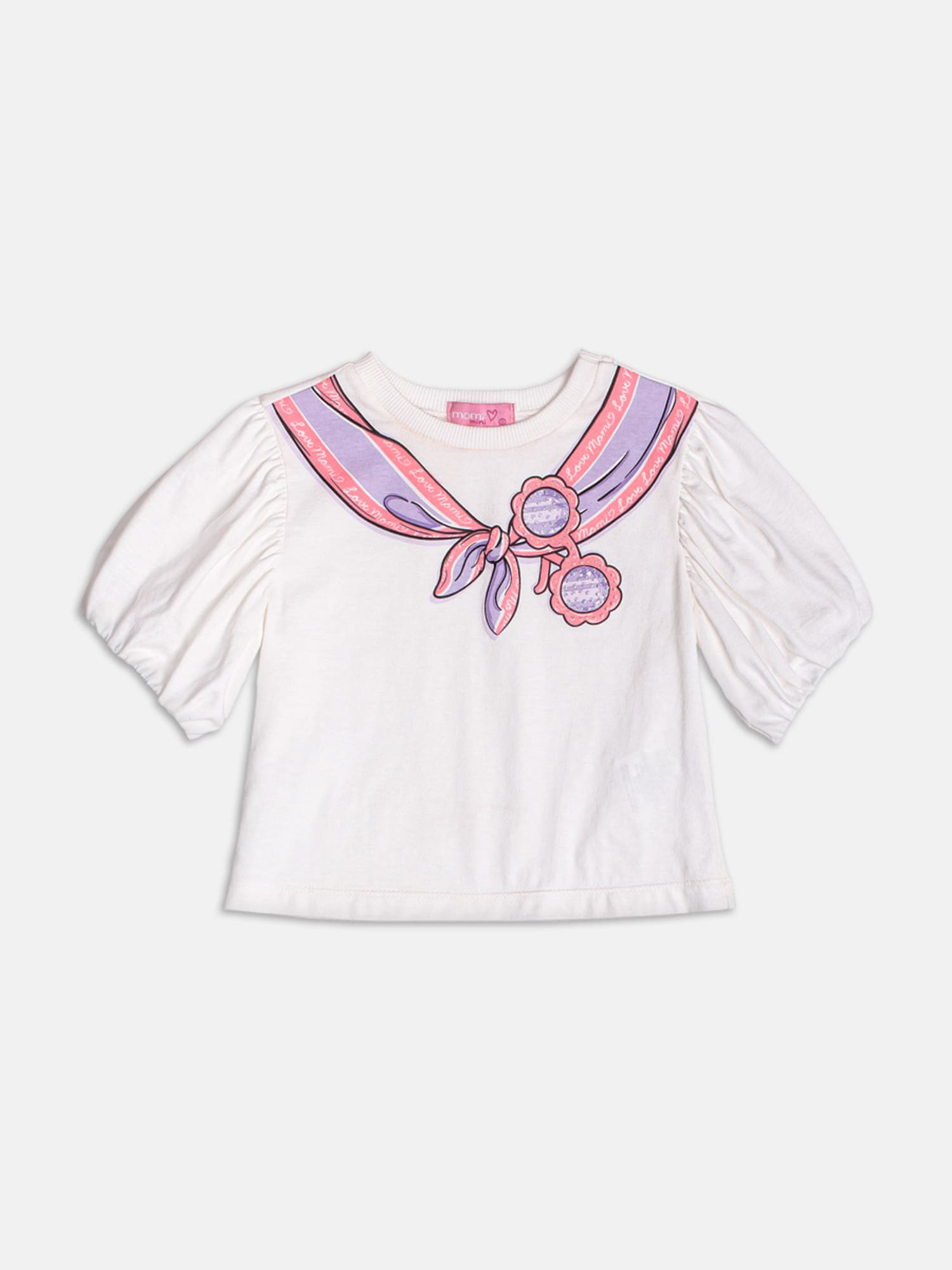 Conjunto Infantil Momi Verão com Shorts Saia Lilás e Blusa Branca Laço