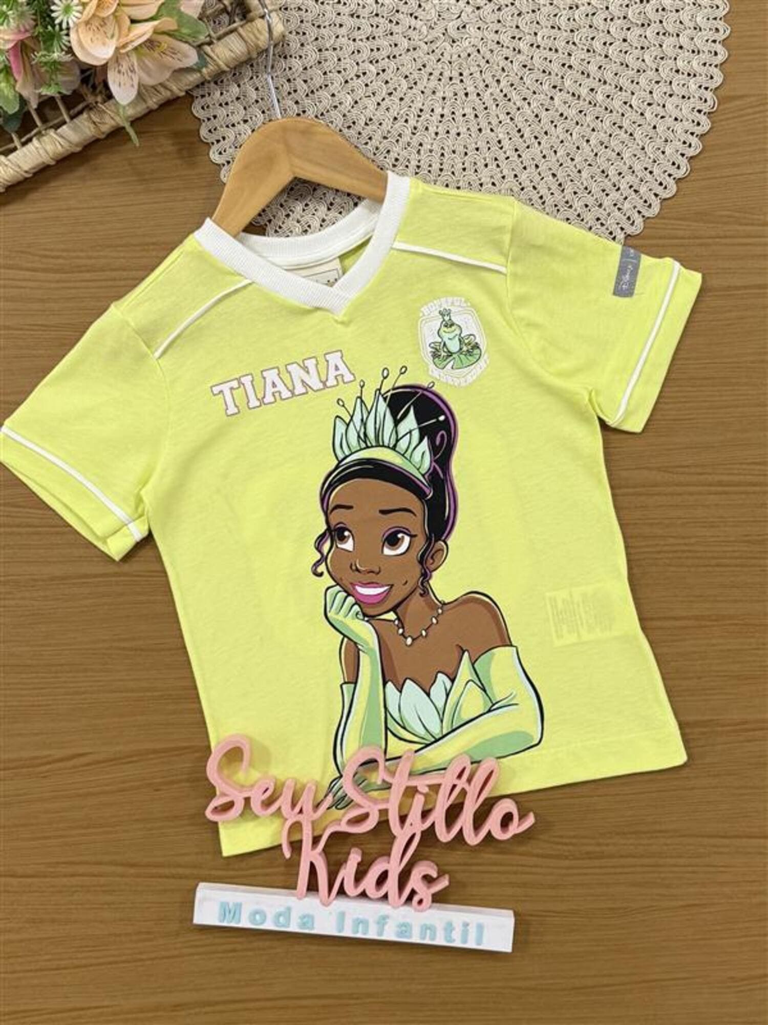 Blusa Infantil Animê Verão Verde Princesa Tiana Disney