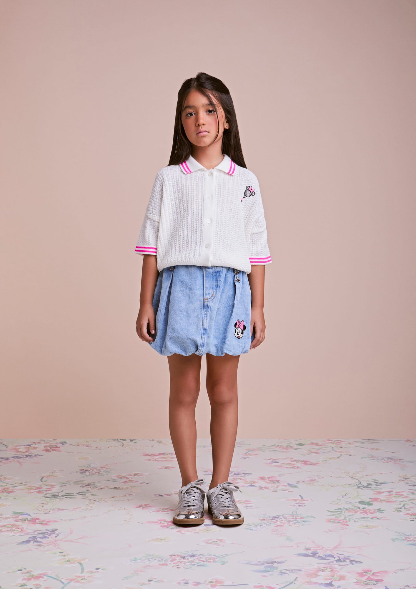 Casaco Infantil Animê Verão em Tricô Branco Minnie Disney