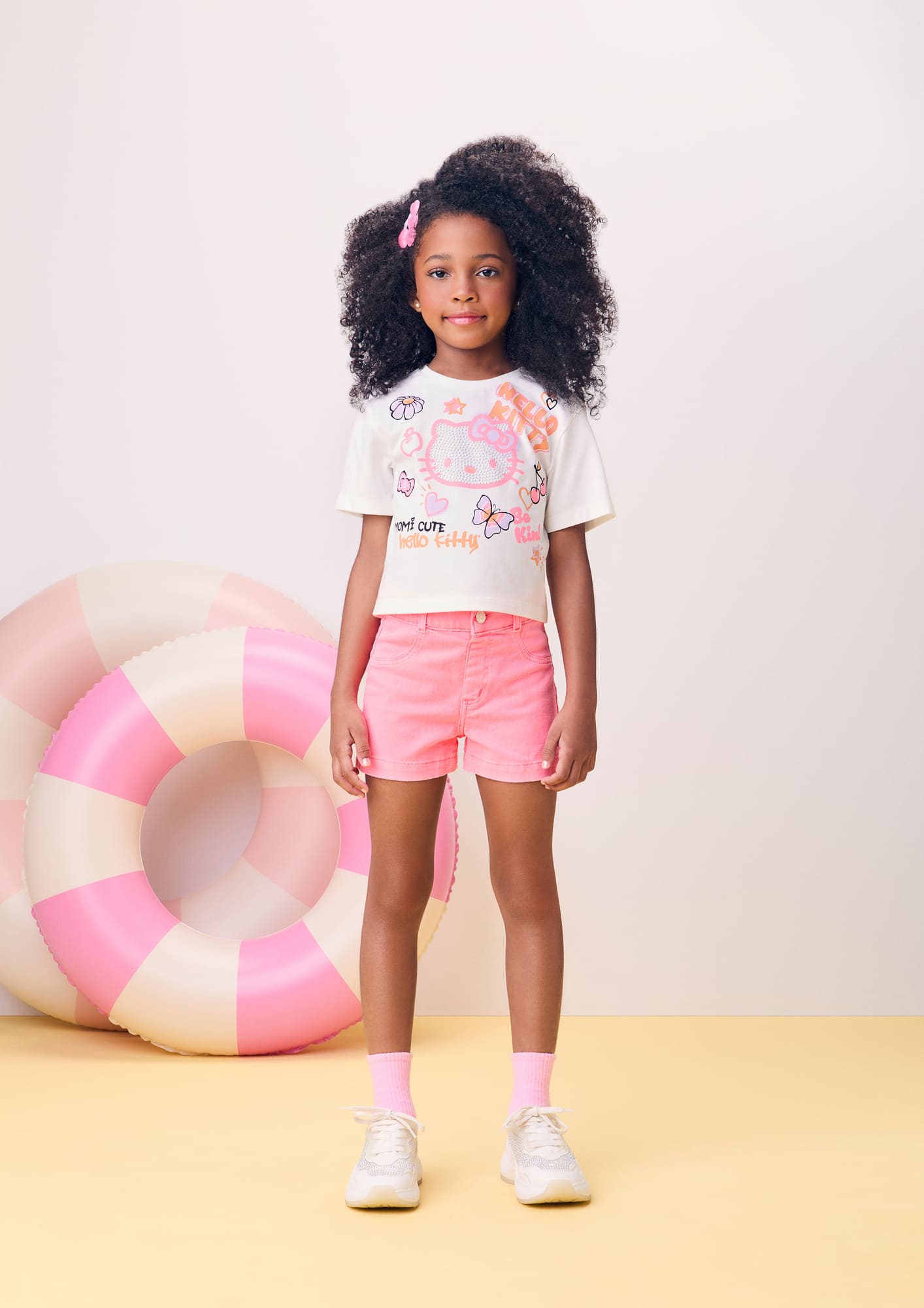 Blusa Infantil Momi Verão Branca Hello Kitty Borboletas