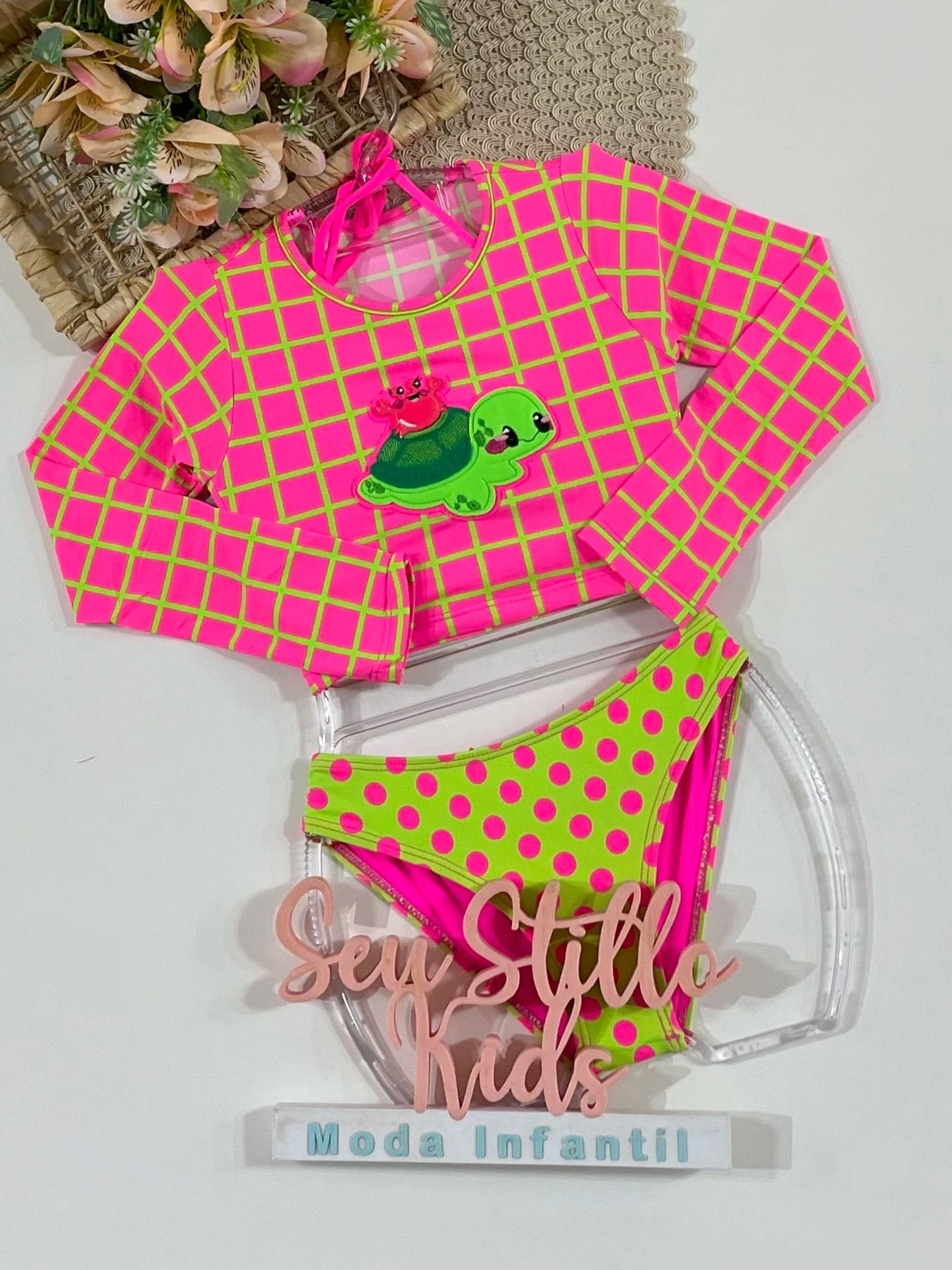 Biquíni Infantil Siri Kids Cropped Manga Rosa Lara Turtle 43242