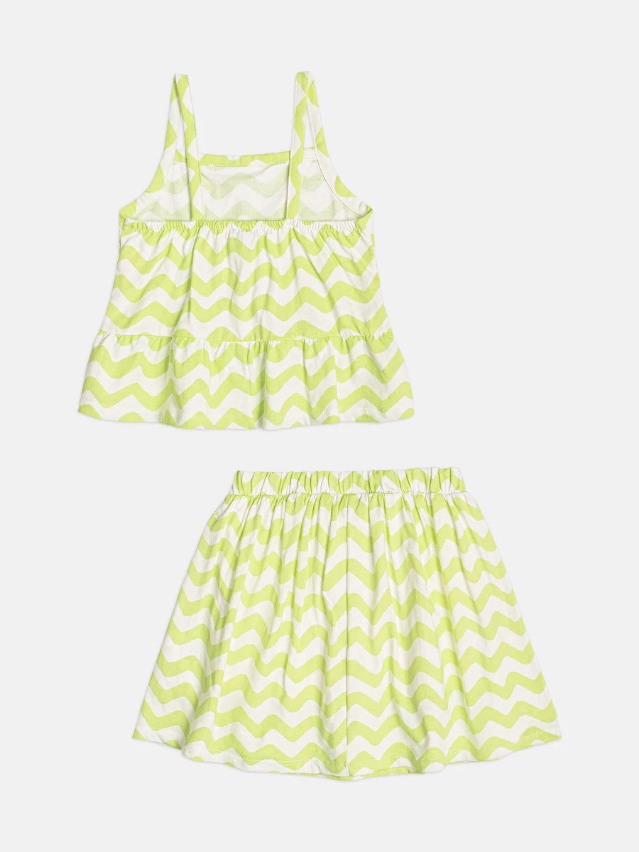 Conjunto Infantil Menina Bimbi com Saia e Blusa Verde Listrada
