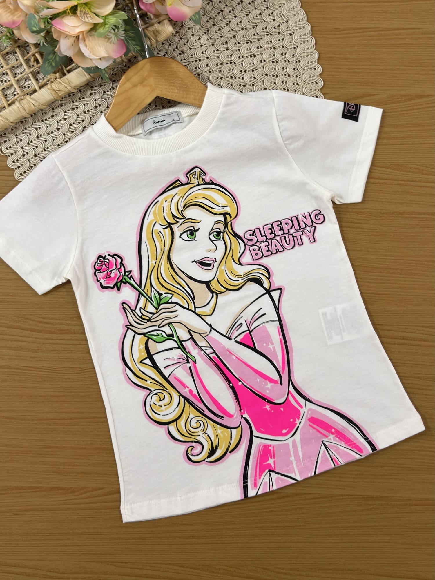Conjunto Infantil Bimbi Inverno com Calça Legging Rosa e Blusa Manga Curta Princesa Aurora