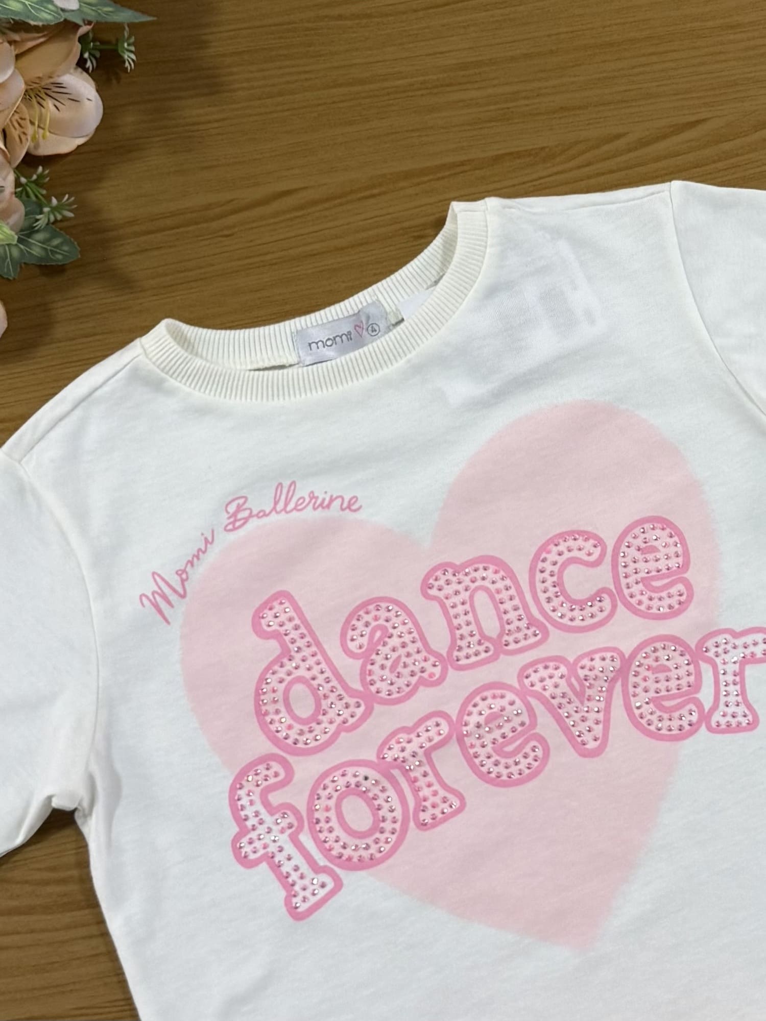 Blusa Infantil Momi Inverno Manga Curta Branco Ballerine com Strass
